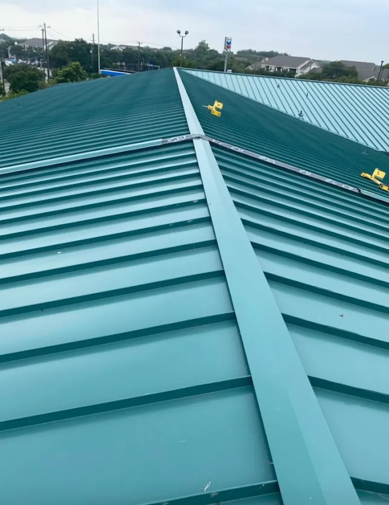 Green commercial metal roof ridge and valley for Metal Roof Repair in Ridgecrest